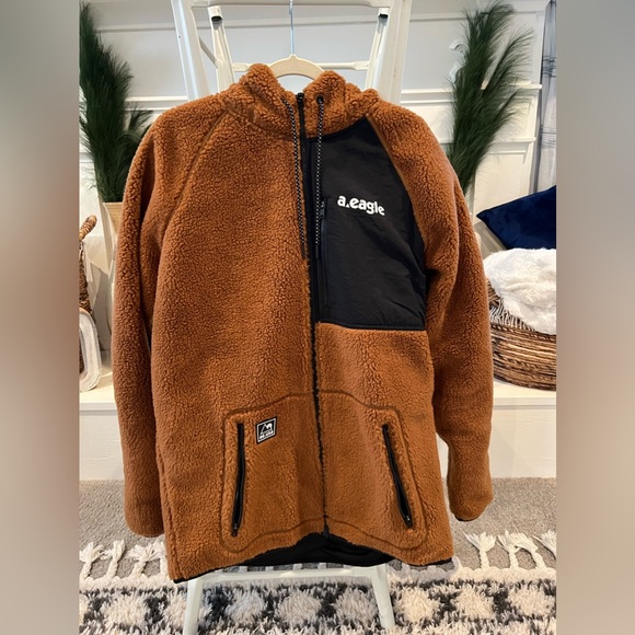 American Eagle Outfitters Other - American Eagle AE USA Large Tall Sherpa Fleece Winter Hoodie Jacket Coat
